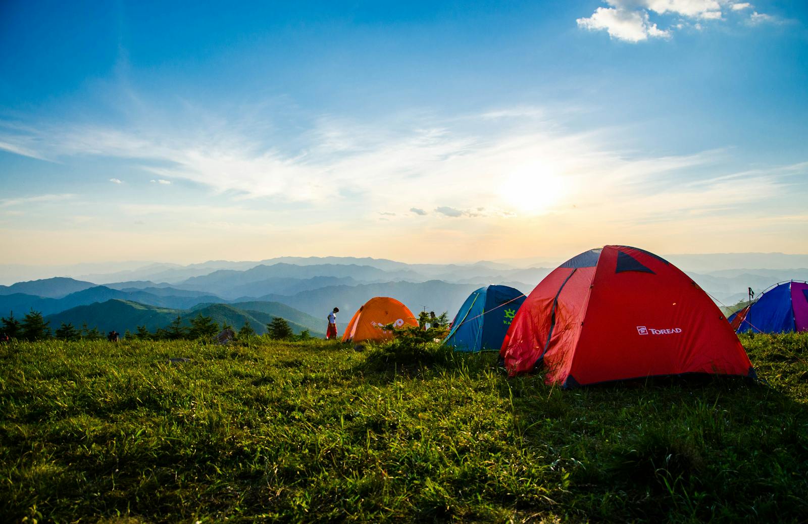 Off-grid camper set up on open public land with no utility hookups