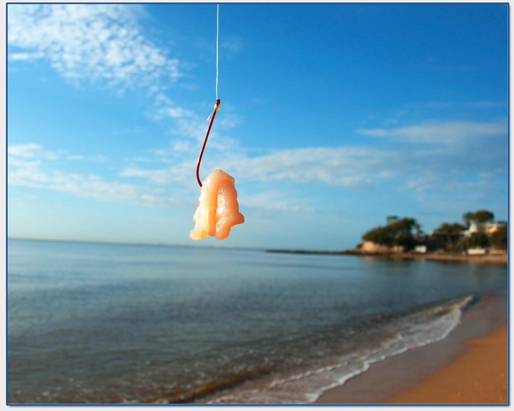 Angler choosing natural fishing bait and tackle beside the water