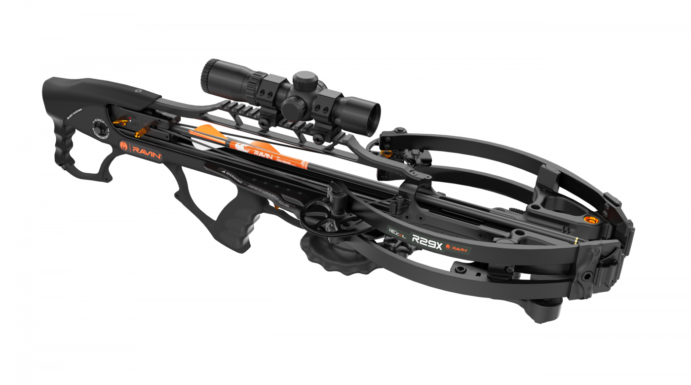 Ravin R29X compact crossbow with scope set up for hunting and target practice