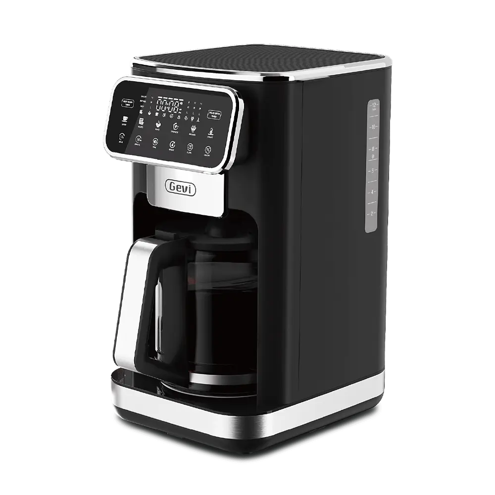GEVI DCMA0 12-cup programmable drip coffee maker with glass carafe and LED touchscreen